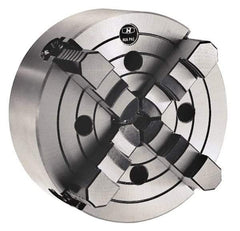 Interstate - 4 Jaws, 3" Diam, Independent Manual Lathe Chuck - Plain Back Mount Spindle, 0.8661" Through Hole Diam, Cast Iron - USA Tool & Supply