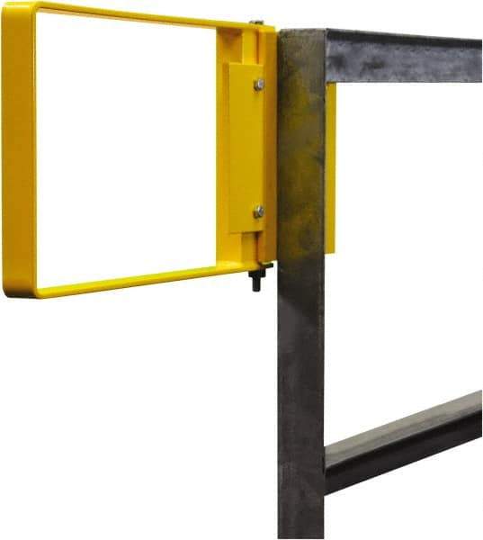 PRO-SAFE - Powder Coated Carbon Steel Self Closing Rail Safety Gate - Fits 17 to 18-1/2" Clear Opening, 1-1/2" Wide x 12" Door Height, Yellow - USA Tool & Supply