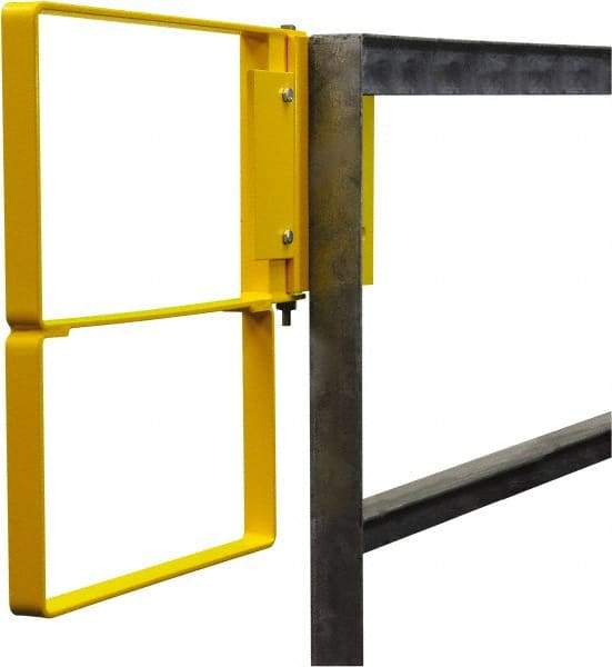 PRO-SAFE - Powder Coated Carbon Steel Self Closing Rail Safety Gate - Fits 25 to 27-1/2" Clear Opening, 1-1/2" Wide x 22" Door Height, Yellow - USA Tool & Supply