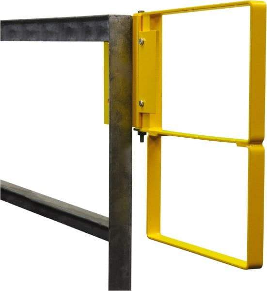 PRO-SAFE - Powder Coated Carbon Steel Self Closing Rail Safety Gate - Fits 22 to 24-1/2" Clear Opening, 1-1/2" Wide x 22" Door Height, Yellow - USA Tool & Supply