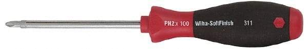 Wiha - #2, 8-9/16" OAL, Round Shaft Phillips Screwdriver - 4" Handle Length, Ergonomic Handle - USA Tool & Supply
