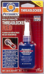 Permatex - 10 mL Bottle, Red, High Strength Liquid Threadlocker - Series 271, 24 hr Full Cure Time, Hand Tool, Heat Removal - USA Tool & Supply