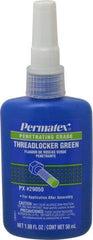 Permatex - 50 mL Bottle, Green, Liquid Medium Strength Threadlocker - Series 290, 24 hr Full Cure Time, Hand Tool, Heat Removal - USA Tool & Supply