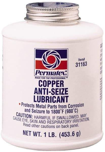 Permatex - 16 oz Bottle High Temperature Anti-Seize Lubricant - Copper, -30 to 1,800°F, Copper Colored, Water Resistant - USA Tool & Supply