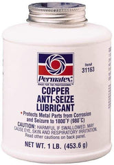 Permatex - 16 oz Bottle High Temperature Anti-Seize Lubricant - Copper, -30 to 1,800°F, Copper Colored, Water Resistant - USA Tool & Supply