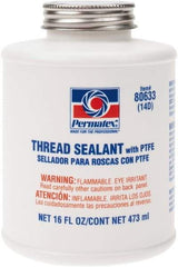 Permatex - 16 oz Brush Top Can White Thread Sealant - PTFE Based, 300°F Max Working Temp, For Use with Fittings - USA Tool & Supply