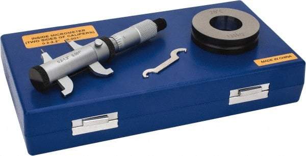 Fowler - 0.2 to 2.2", Mechanical Inside Micrometer - 0.01mm Graduation, 0.0002" Accuracy, Ratchet Stop Thimble - USA Tool & Supply