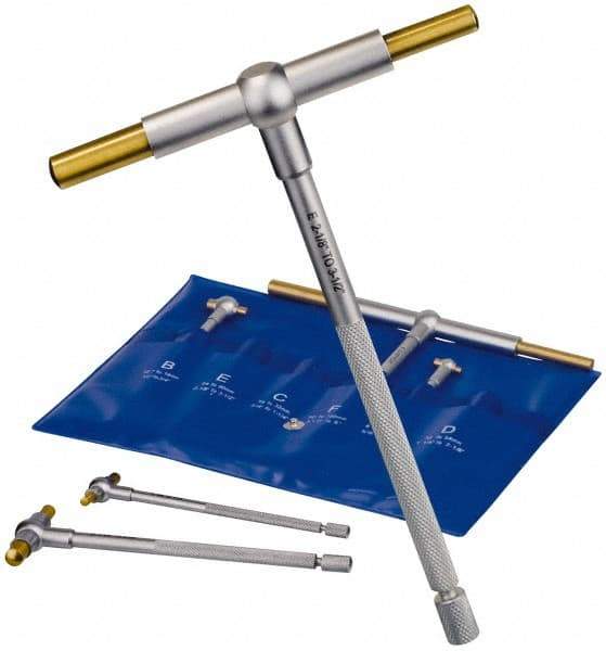 Fowler - 6 Piece, 5/16 to 6 Inch, Hardened Tool Steel Contact Point Ends, TiN Finish, Telescoping Gage Set - 4 and 5 Inch Long Handles, Includes Fitted Vinyl Case - USA Tool & Supply