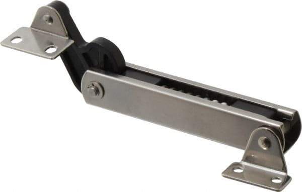 Sugatsune - 136mm OAL x 37mm Wide, 30 Lb Capacity, Spring Loaded Soft Down Lid Stay - Back Panel, 4.7mm Mounting Hole Diam, 70° Max Opening, Polished 304 Stainless Steel & Polyacetal - USA Tool & Supply