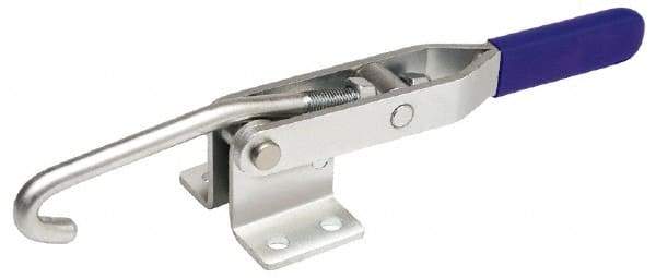 Gibraltar - 375 Lb Capacity, Horizontal, J Hook, Flanged Base, Carbon Steel Pull Action Latch Clamp - 4" Drawing Movement, 8.56" OAL, Straight Handle - USA Tool & Supply