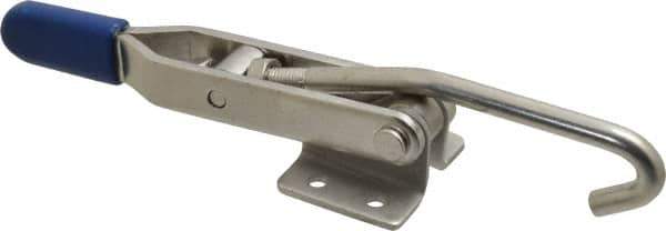 Gibraltar - 450 Lb Capacity, Horizontal, J Hook, Flanged Base, Stainless Steel Pull Action Latch Clamp - 4" Drawing Movement, 8.82" OAL, Straight Handle - USA Tool & Supply
