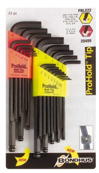 Bondhus - 22 Piece L-Key Handle Combo Hex Key Set - Hex Range 1/2 to 3/8" - USA Tool & Supply