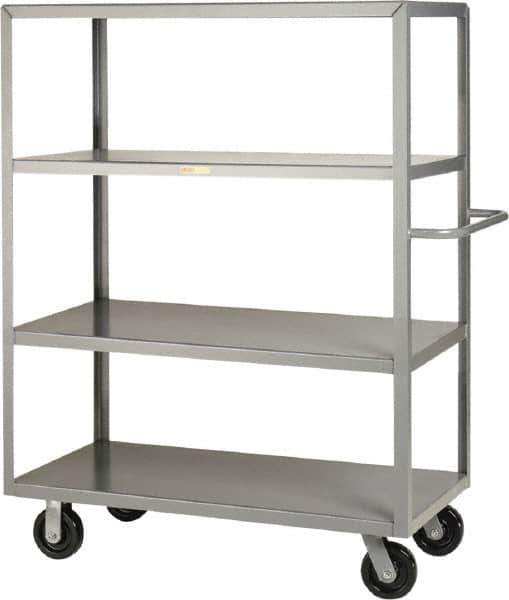 Little Giant - 3,600 Lb Capacity, 4 Shelf, Steel Shelf Truck - 65-1/2" Long x 30" Wide x 63-1/2" High, 6" Diam Phenolic Wheels - USA Tool & Supply