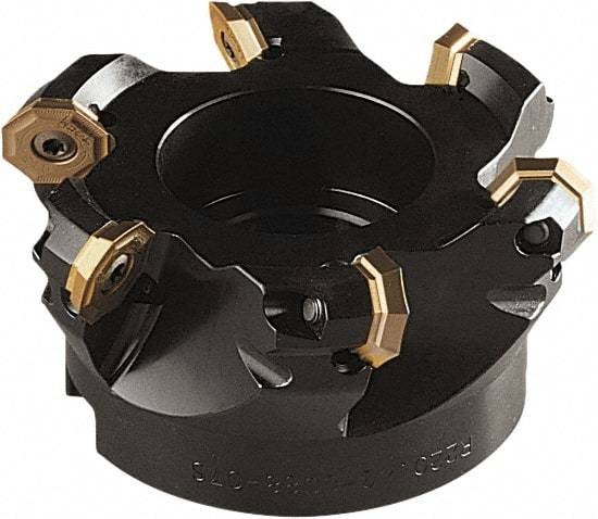 Seco - 92mm Cut Diam, 27mm Arbor Hole, 5mm Max Depth of Cut, 43° Indexable Chamfer & Angle Face Mill - 5 Inserts, OF.. 0704 Insert, Right Hand Cut, 5 Flutes, Through Coolant, Series OctoMill - USA Tool & Supply