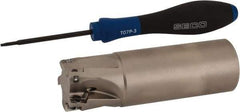 Seco - 1-1/4" Cut Diam, 0.354" Max Depth of Cut, 1-1/4" Shank Diam, 4" OAL, Indexable Square Shoulder End Mill - XO.X 10T3.. Inserts, Weldon Shank, 90° Lead Angle, Through Coolant, Series Turbo 10 - USA Tool & Supply