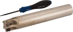 Seco - 1-1/4" Cut Diam, 0.354" Max Depth of Cut, 1-1/4" Shank Diam, 7.677" OAL, Indexable Square Shoulder End Mill - XO.X 10T3.. Inserts, Cylindrical Shank, 90° Lead Angle, Through Coolant, Series Turbo 10 - USA Tool & Supply