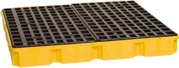 Eagle - 61 Gal Sump, 10,000 Lb Capacity, 4 Drum, Polyethylene Platform - 52-1/2" Long x 51-1/2" Wide x 6-1/2" High, Yellow, Liftable Fork, Drain Included, Low Profile, Vertical, 2 x 2 Drum Configuration - USA Tool & Supply
