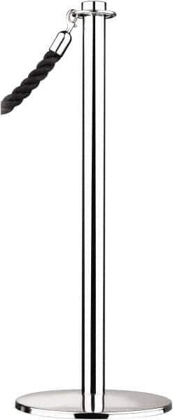 Tensator - 34" High, 2" Pole Diam, Barrier Post Base - 14" Base Diam, Round Stainless Steel Base, Polished Chrome (Color) Steel Post, For Outdoor Use - USA Tool & Supply