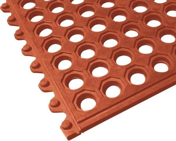PRO-SAFE - 3' Long x 3' Wide x 5/8" Thick, Anti-Fatigue Modular Matting Tiles - Male, 1 Interlocking Side, Red, For Dry & Wet Areas - USA Tool & Supply