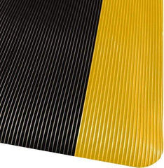 PRO-SAFE - 75' Long x 4' Wide, Dry Environment, Anti-Fatigue Matting - Black with Yellow Borders, Vinyl with Vinyl Sponge Base, Beveled on 4 Sides - USA Tool & Supply
