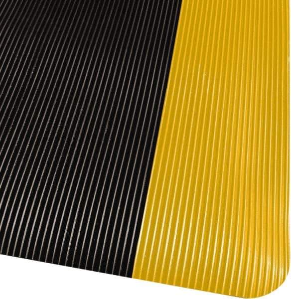 PRO-SAFE - 3' Long x 2' Wide, Dry Environment, Anti-Fatigue Matting - Black with Yellow Borders, Vinyl with Vinyl Sponge Base, Beveled on 4 Sides - USA Tool & Supply