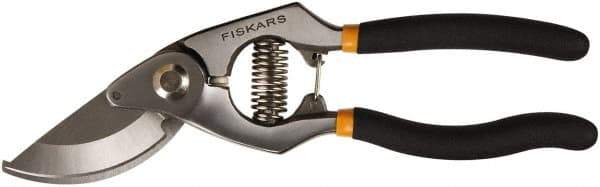 Fiskars - By-Pass Pruner - 3/4" Long Steel Blade, 5-1/2" Long Comfort Hand Grip Handle - USA Tool & Supply