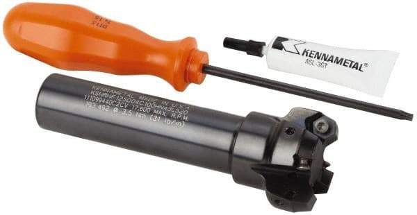 Kennametal - 1.768" Cut Diam, 0.065" Max Depth, 1" Shank Diam, Cylindrical Shank Indexable High-Feed End Mill - Screw Holding Method, HNGJ0604ANENLD Insert, KSHR Toolholder, Through Coolant - USA Tool & Supply