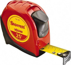 Starrett - 25' x 1" Yellow Blade Tape Measure - 1/16" Graduation, S1 Graduation Style, Red Case - USA Tool & Supply