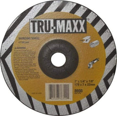 Tru-Maxx - 24 Grit, 7" Wheel Diam, 1/4" Wheel Thickness, 7/8" Arbor Hole, Type 27 Depressed Center Wheel - Aluminum Oxide, 8,600 Max RPM, Compatible with Angle Grinder - USA Tool & Supply
