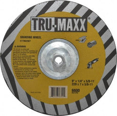 Tru-Maxx - 9" Wheel Diam, 1/4" Wheel Thickness, Type 27 Depressed Center Wheel - Aluminum Oxide, 6,600 Max RPM, Compatible with Angle Grinder - USA Tool & Supply