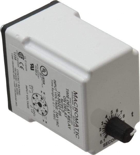 Macromatic - 8 Pin, Multiple Range DPDT Time Delay Relay - 10 Contact Amp, 240 VAC, Knob - USA Tool & Supply