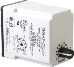 Macromatic - 8 Pin, 0.3 to 30 min Delay, Multiple Range DPDT Time Delay Relay - 10 Contact Amp, 120 VAC/VDC, Knob - USA Tool & Supply