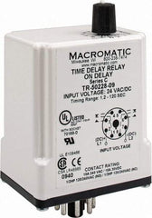 Macromatic - 8 Pin, Multiple Range DPDT Time Delay Relay - 10 Contact Amp, 24 VAC/VDC, Knob - USA Tool & Supply