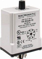 Macromatic - 8 Pin, Multiple Range DPDT Time Delay Relay - 10 Contact Amp, 24 VAC/VDC, Knob - USA Tool & Supply