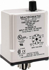 Macromatic - 8 Pin, Multiple Range DPDT Time Delay Relay - 10 Contact Amp, 24 VAC/VDC, Knob - USA Tool & Supply