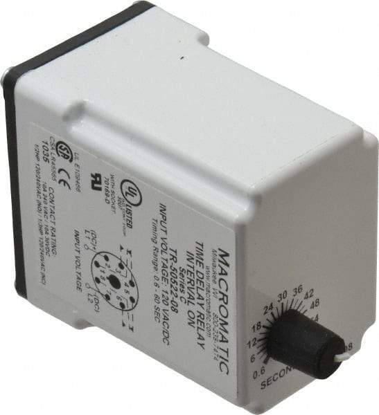 Macromatic - 8 Pin, Multiple Range DPDT Time Delay Relay - 10 Contact Amp, 120 VAC/VDC, Knob - USA Tool & Supply