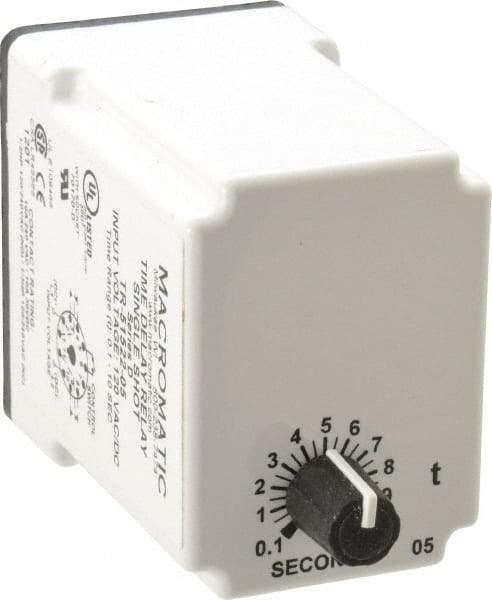 Macromatic - 11 Pin, Multiple Range DPDT Time Delay Relay - 10 Contact Amp, 120 VAC/VDC, Knob - USA Tool & Supply