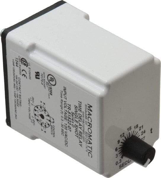 Macromatic - 11 Pin, Multiple Range DPDT Time Delay Relay - 10 Contact Amp, 120 VAC/VDC, Knob - USA Tool & Supply