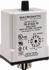 Macromatic - 11 Pin, Multiple Range DPDT Time Delay Relay - 10 Contact Amp, 120 VAC/VDC, Knob - USA Tool & Supply