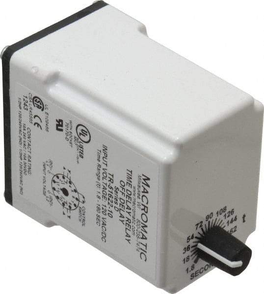 Macromatic - 11 Pin, Multiple Range DPDT Time Delay Relay - 10 Contact Amp, 120 VAC/VDC, Knob - USA Tool & Supply