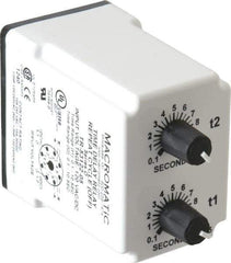 Macromatic - 8 Pin, Multiple Range DPDT Time Delay Relay - 10 Contact Amp, 120 VAC/VDC, Knob - USA Tool & Supply