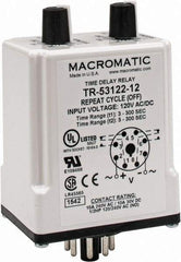 Macromatic - 8 Pin, Multiple Range DPDT Time Delay Relay - 10 Contact Amp, 120 VAC/VDC, Knob - USA Tool & Supply