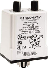 Macromatic - 8 Pin, Multiple Range DPDT Time Delay Relay - 10 Contact Amp, 24 VAC/VDC, Knob - USA Tool & Supply