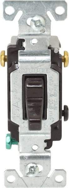 Cooper Wiring Devices - 3 Pole, 120 to 277 VAC, 15 Amp, Commercial Grade, Toggle, Wall and Dimmer Light Switch - 1.3 Inch Wide x 4.2 Inch High, Fluorescent - USA Tool & Supply