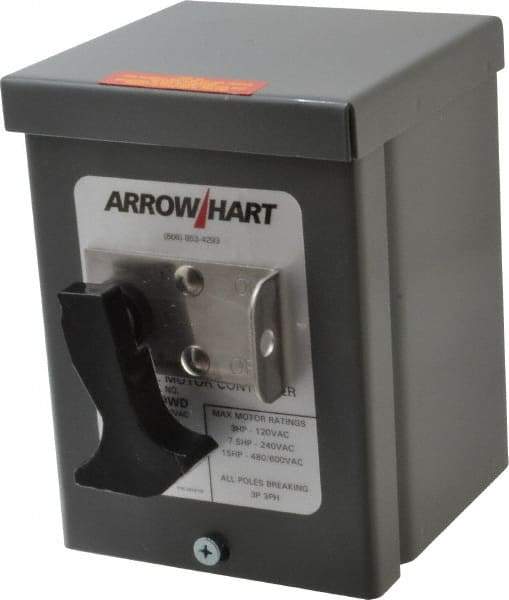 Cooper Wiring Devices - 3 Poles, 30 Amp, 3PST, NEMA, Enclosed Manual Motor Starter - 66.8mm Wide x 118.62mm Deep x 112.27mm High, 15 hp at 480 V, 15 hp at 600 V, 3 hp at 120 V & 7-1/2 hp at 240 V, CSA C22.2 No. 14, NEMA 3R & UL 508 - USA Tool & Supply