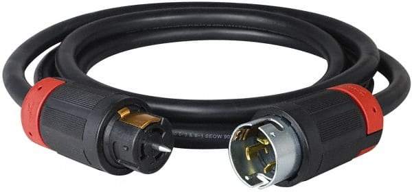 Cooper Wiring Devices - 50', 6/4 Gauge/Conductors, Black Industrial Extension Cord - 1 Receptacle, 50 Amps, 125/250 VAC, UL SOOW, NEMA 14-30R - USA Tool & Supply