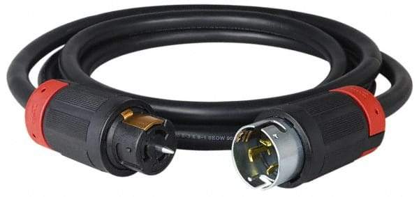 Cooper Wiring Devices - 100', 6/4 Gauge/Conductors, Black Industrial Extension Cord - 1 Receptacle, 50 Amps, 125/250 VAC, UL SOOW, NEMA 14-30R - USA Tool & Supply