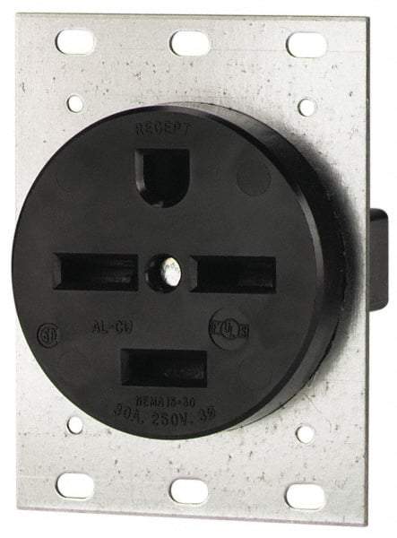 Cooper Wiring Devices - 250 VAC, 30 Amp, 15-30R NEMA Configuration, Black, Industrial Grade, Self Grounding Single Receptacle - 1 Phase, 3 Poles, 4 Wire, Flush Mount - USA Tool & Supply