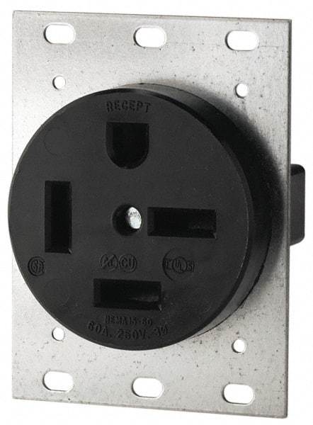 Cooper Wiring Devices - 250 VAC, 50 Amp, 15-50R NEMA Configuration, Black, Industrial Grade, Self Grounding Single Receptacle - 1 Phase, 3 Poles, 4 Wire, Flush Mount - USA Tool & Supply