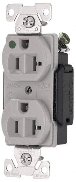 Cooper Wiring Devices - 125 VAC, 15 Amp, 5-15R NEMA Configuration, Gray, Hospital Grade, Self Grounding Duplex Receptacle - 1 Phase, 2 Poles, 3 Wire, Flush Mount, Antimicrobial, Chemical and Impact Resistant - USA Tool & Supply